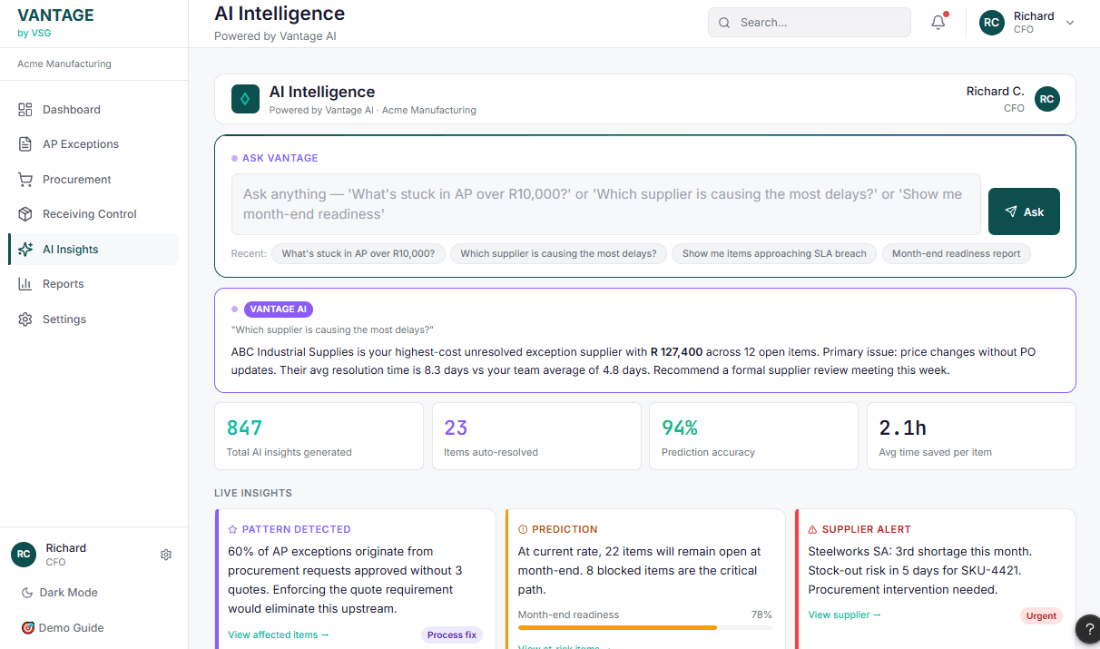 Vantage AI intelligence assistant prototype